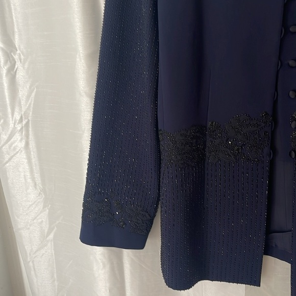 Navy Embellished Sequined Blazer 16 - Picture 3 of 10